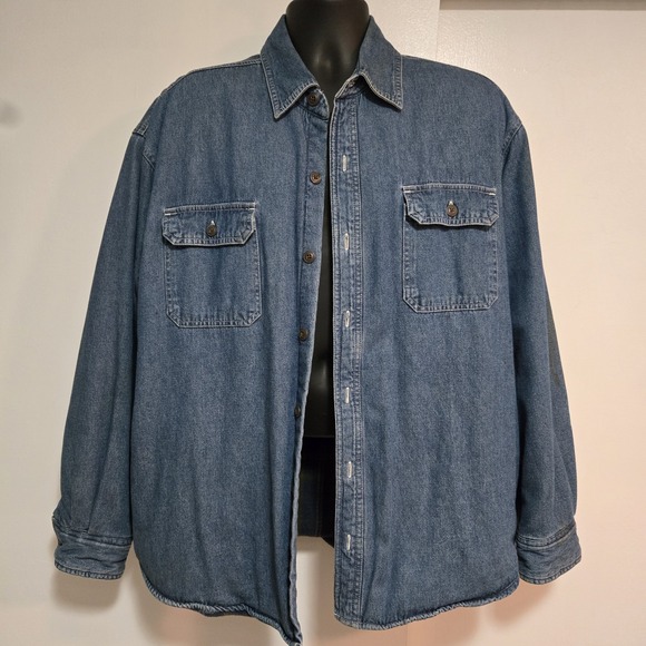 Route 66 Other - Vintage Route 66 Shirt Shacket Mens L Blue Denim Fleece Lined Button Front 90s